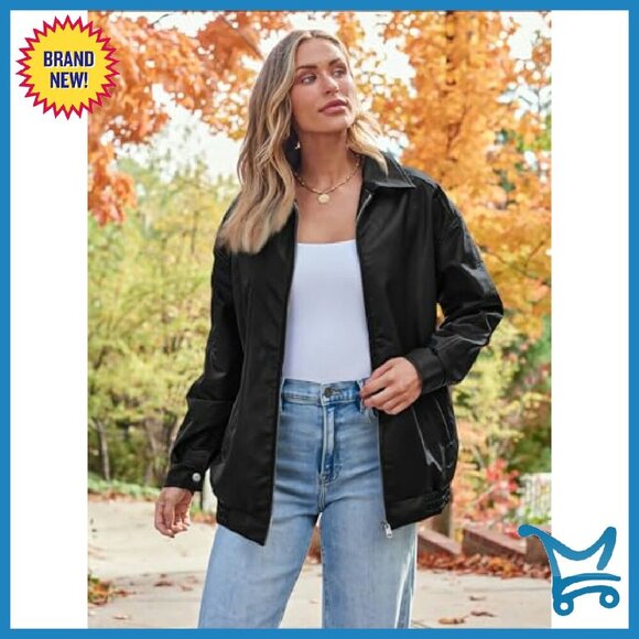 Oversized Faux Leather Motorcycle Jacket - Zipper Closure Fall Coat - Picture 3 of 7